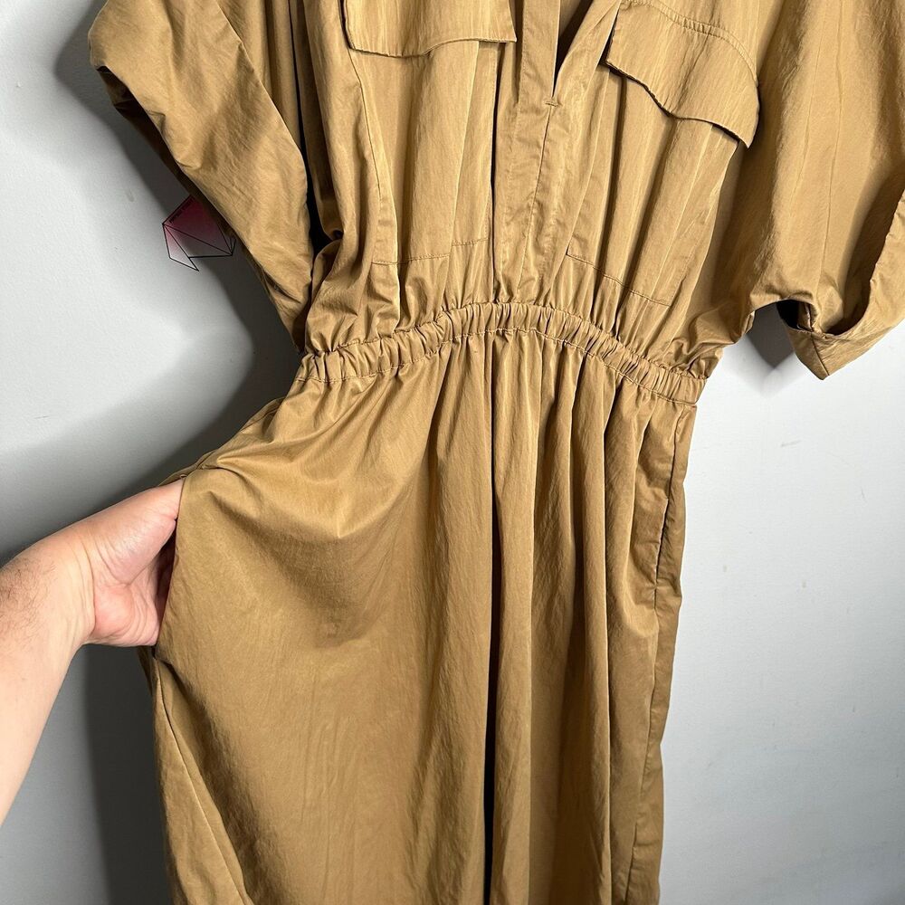 Maeve Anthropologie Taupe Utility Shirt Dress Midi Length Size Large - Picture 4 of 12